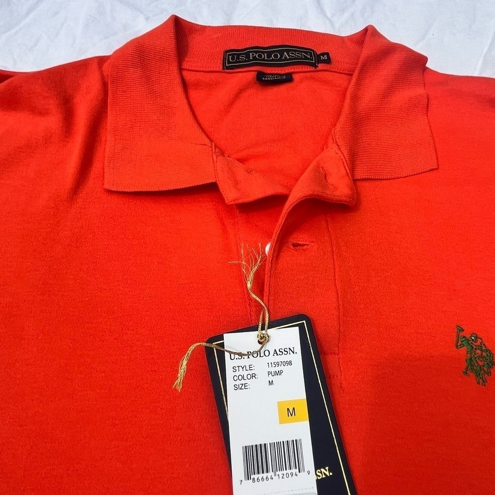 U.S. Polo Assn. Mens Medium Short Sleeve Collared Cotton Orange Polo Shirt - Picture 3 of 6